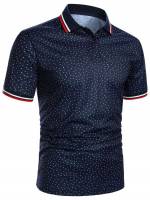  Polka Dot Button Front Work Men Polo Shirts 3895