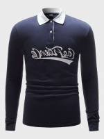  Navy Blue Contrast Collar Letter Men Tops 2951