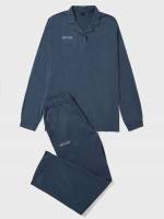  Long Sleeve Navy Blue Button Men Loungewear Sets 8243