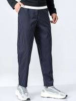 Navy Blue Striped Casual Men Clothing 651