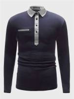 Navy Blue Regular Fit Colorblock Polo Men Clothing 8621