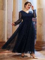  Long Sleeve V neck Navy Blue Wedding  Special 2623