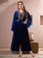  V neck Maxi Long Sleeve Plus Size Dresses 219