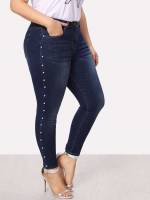  Long Navy Blue Plus Size Jeans 4088