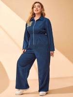  Zipper Long Sleeve Regular Fit Plus Size Jumpsuits 74