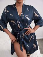 Casual  Letter Plus Size Robes  Robe Sets 3852