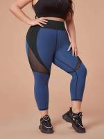 Cropped Colorblock Plus Size Sports Leggings  Pants 9230