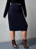 Midi Navy Blue  Women Plus Clothing 1690