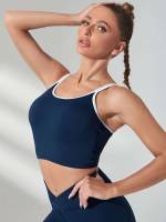 Navy Blue Spaghetti Strap Plain Women Sports Intimates 2077