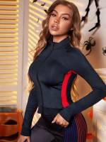 Navy Blue Zipper Long Sleeve Sports 8699