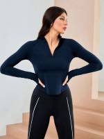  Navy Blue Long Sleeve Women Active Tops 9887