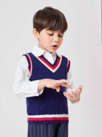  V neck Preppy Navy Blue Kids Clothing 2813