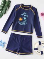  Navy Blue High Neck Toddler Boy Swimwear 7106