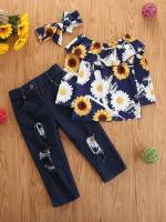  Regular Fit Off the Shoulder Toddler Girl Two-piece Outfits 7695