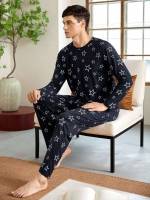 Round Neck Navy Blue Long Sleeve Underwear  Sleepwear 6773