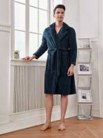  Navy Blue Belted Men Loungewear Robes 538