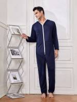 Hooded Plain Long Sleeve Men Loungewear Onepieces 549