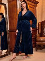 Navy Blue Plain Elegant Underwear  Sleepwear 8698