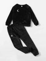 Navy Blue Round Neck Long Sleeve Kids Underwear  Sleepwear 6527