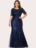 Glamorous Navy Blue Plain Plus Size Wedding Party Wear 364