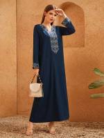 Long Sleeve V neck Navy Blue Arabian Wear 278