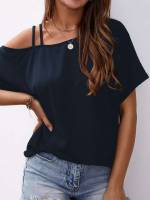  Asymmetrical Neck Regular Regular Fit Women T-Shirts 8285