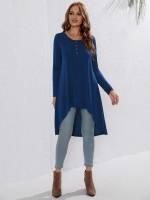 Long Long Sleeve Button Casual Women T-Shirts 6278