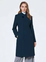  Navy Blue Plain Women Overcoats 5414