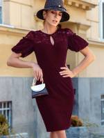 Navy Blue Sheer Short Sleeve Round Neck Women Dresses 7047