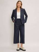  Navy Blue Plain Zipper Women Suits 8436