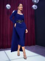  Navy Blue Elegant Women Two-piece Outfits 3633