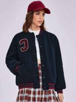 Regular Baseball Collar Embroidery Letter Women Outerwear 696