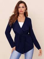  Belted Waterfall Plain Women Coats 63