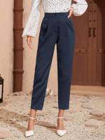 Regular Fit Cropped Navy Blue Women Suit Pants 608