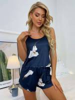 Sleeveless Navy Blue Casual Underwear  Sleepwear 9497