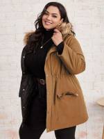 Regular Fit Pocket Plain Plus Size Outerwears 5717