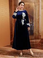 Appliques Maxi Long Sleeve Floral Plus Size Dresses 5013