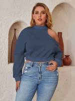 Navy Blue Crop Regular Fit Casual Women Plus Clothing 3836