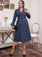 Navy Blue Lapel Regular Fit Women Plus Clothing 2662