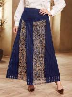 Loose Navy Blue Graphic Plus Size Skirts 625