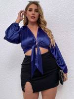 Deep V Neck Sexy Crop Navy Blue Women Plus Clothing 4716