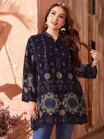  Tribal Long Notched Plus Size Blouses 3874