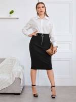 Midi Skinny Navy Blue Plus Size Skirts 601