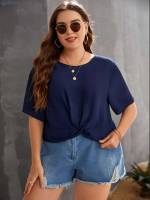 Plain Round Neck Oversized Casual Women Plus Clothing 7634