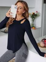 Regular Fit Long Sleeve Asymmetrical Asymmetrical Neck Women Sports Tees  Tanks 8935