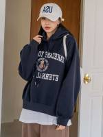  Long Sleeve Navy Blue Letter Women Sweatshirts 1736