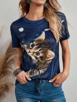 Animal Round Neck Casual Women Tops, Blouses  Tee 21