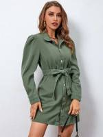 Elegant Short Olive Green Regular Fit Women Clothing 1711