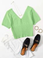  Rib-Knit Plain Slim Fit Women Knitwear 1545