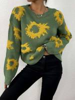 Graphic Long Sleeve Appliques Regular Women Knitwear 4491